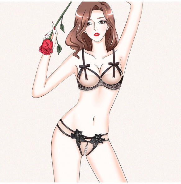 FEE ET MOI - Beaded Floral Open-Crotch Panties Bikini (Black) FEE ET MOI - Beaded Floral Open-Crotch Panties Bikini (Black)